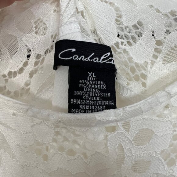 Candalite White Lace Fit & Flare Dress Sleeveless Illusion Upper Stretch XL - Picture 2 of 3